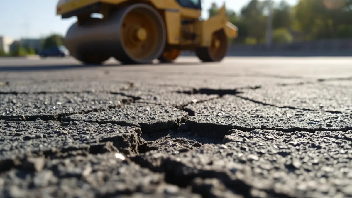 Generic image of a damaged road with cracks and potholes.