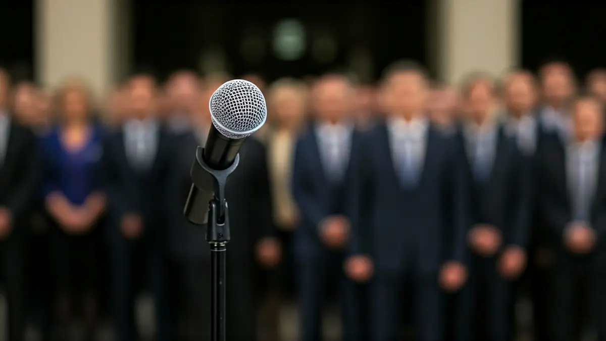 Imagen genérica de un micrófono en un atril durante una rueda de prensa.
