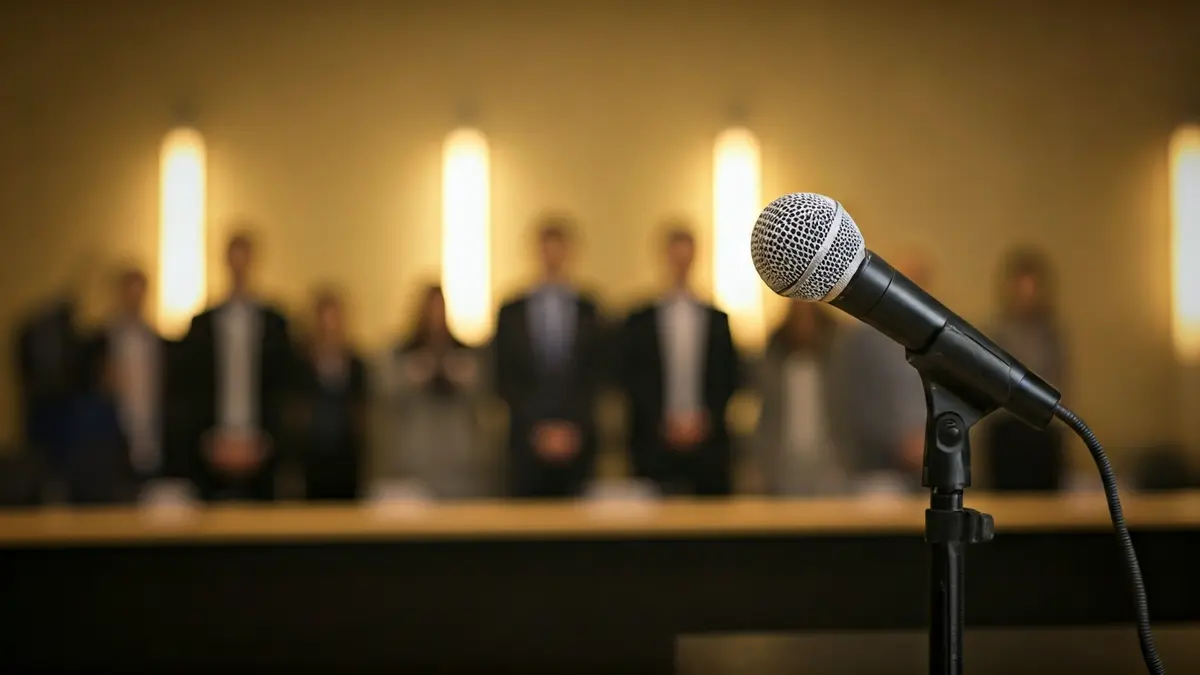Imagen genérica de un micrófono en un podio durante una reunión oficial.