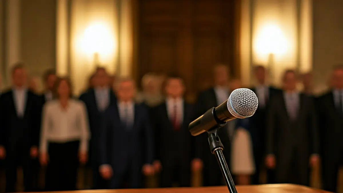 Imagen genérica de un micrófono en un atril, simbolizando un acto político o declaración oficial.