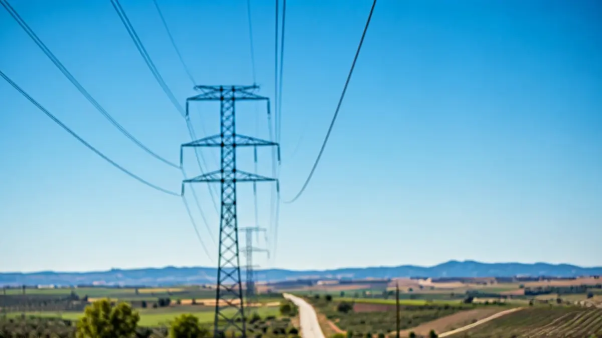 Generic image of high-voltage power lines in an Andalusian landscape.
