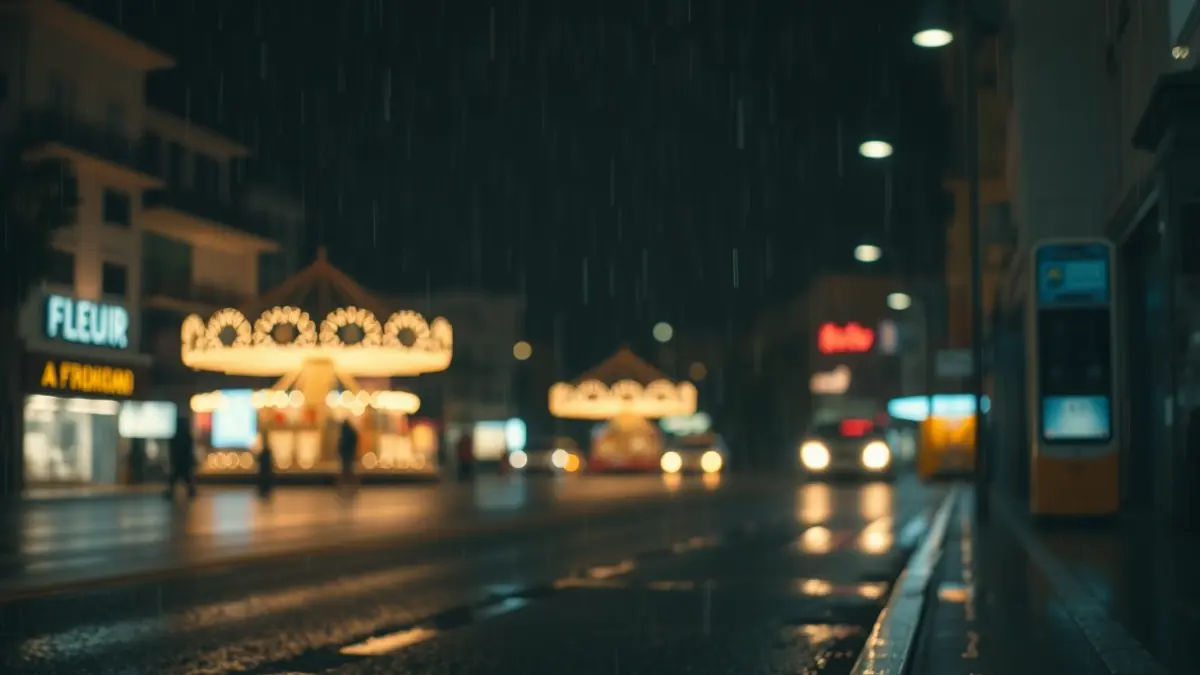 Imagen de lluvia en una calle de Sevilla durante la Feria de Abril.