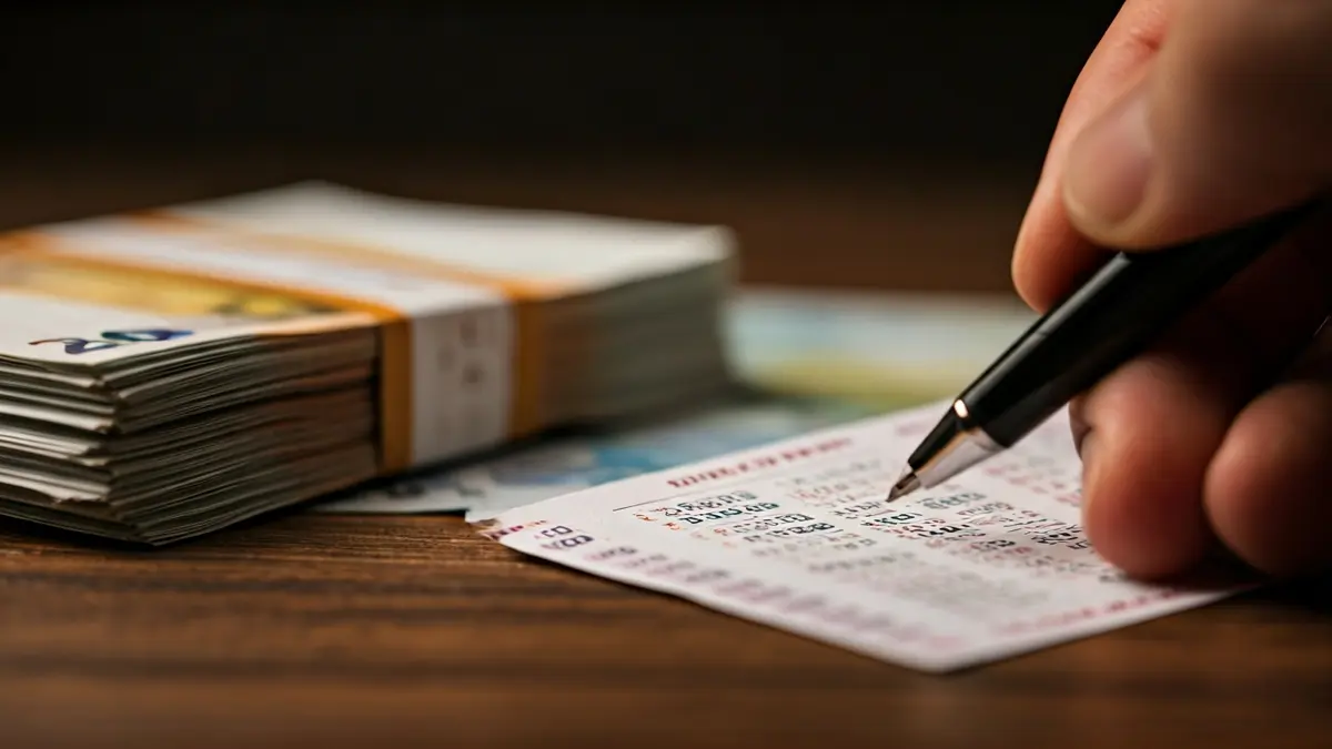 Imagen genérica de un boleto de lotería y dinero, simbolizando un premio.