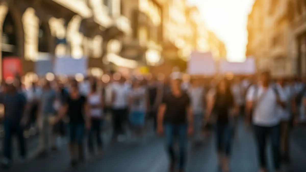 Imagen genérica de una manifestación ciudadana en una calle, con personas y pancartas borrosas.
