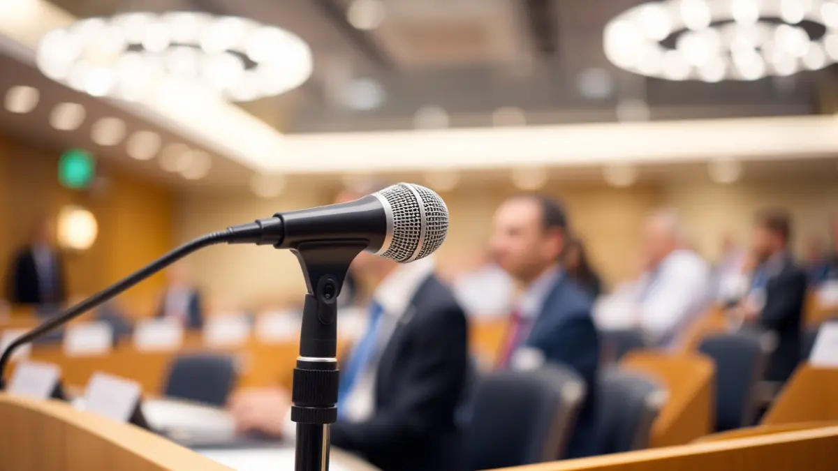 Generic image of a microphone on a podium during a congress or meeting.