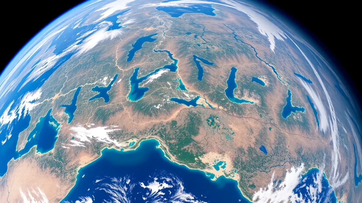 Satellite image of Earth showing natural formations resembling letters.
