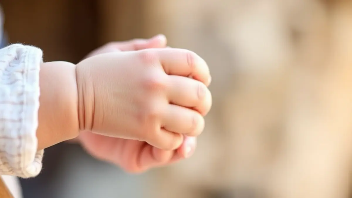 Generic image of a baby's hand grasping an adult's finger, symbolizing birth rates.