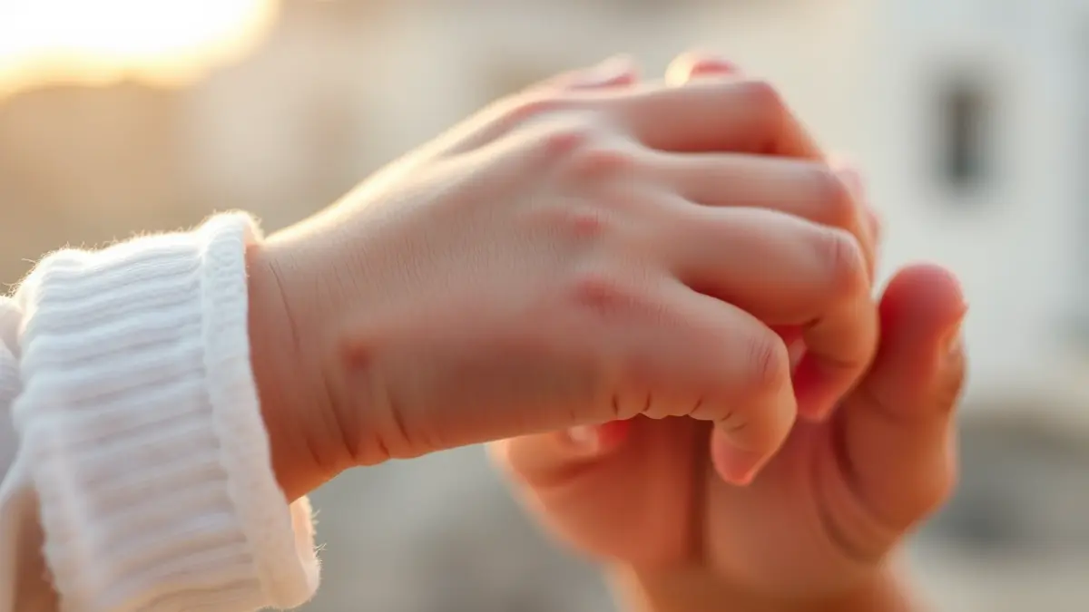 Generic image of a baby's hand grasping an adult's finger, symbolizing an increase in birth rates.
