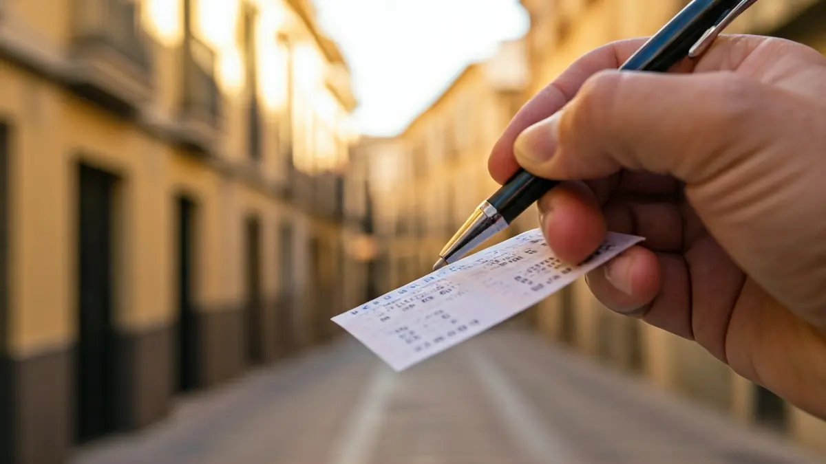 Imagen genérica de un cupón de lotería de la ONCE con una mano sosteniendo un bolígrafo.