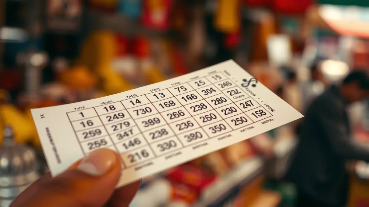 Generic image of a lottery ticket with blurred numbers and a hand holding a pen.