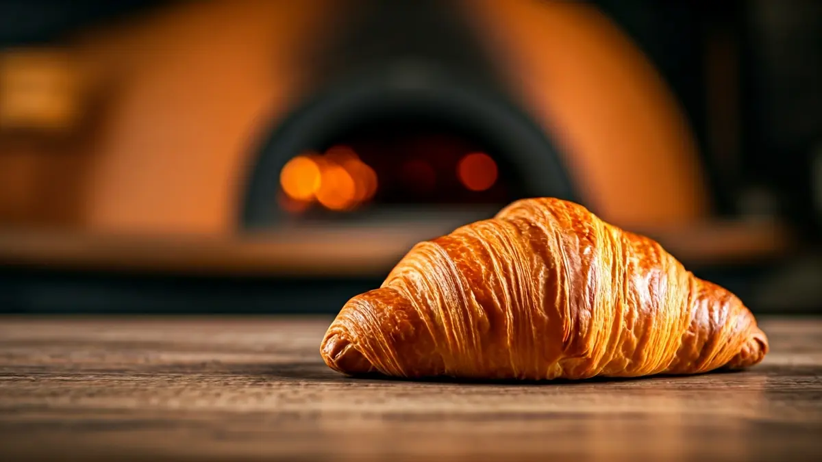 Generic image of a freshly baked croissant in a traditional bakery with a wood-fired oven.