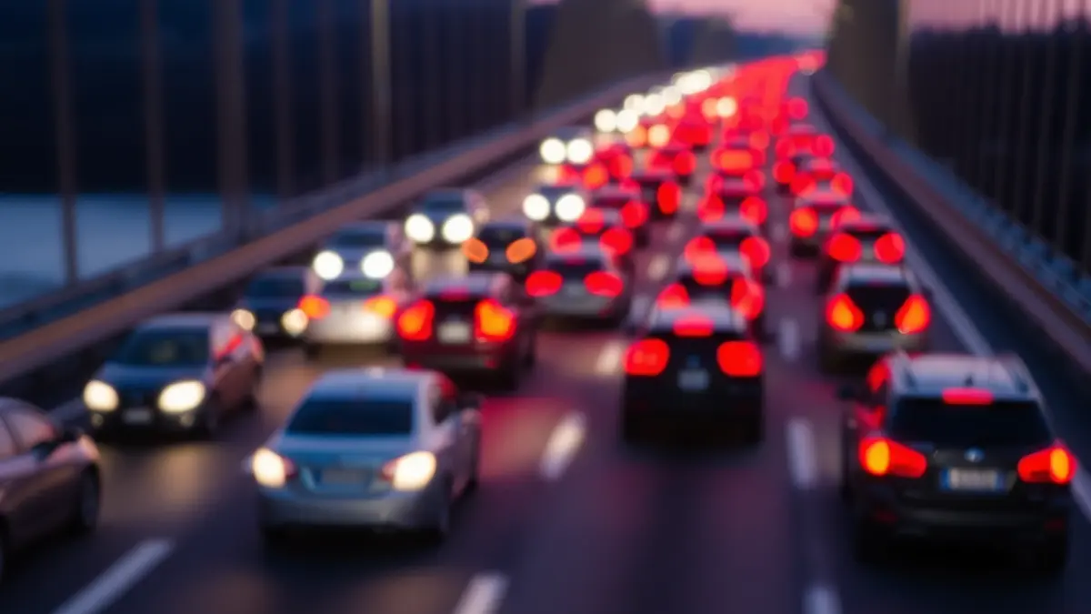 Generic image of dense traffic on a bridge at dusk.
