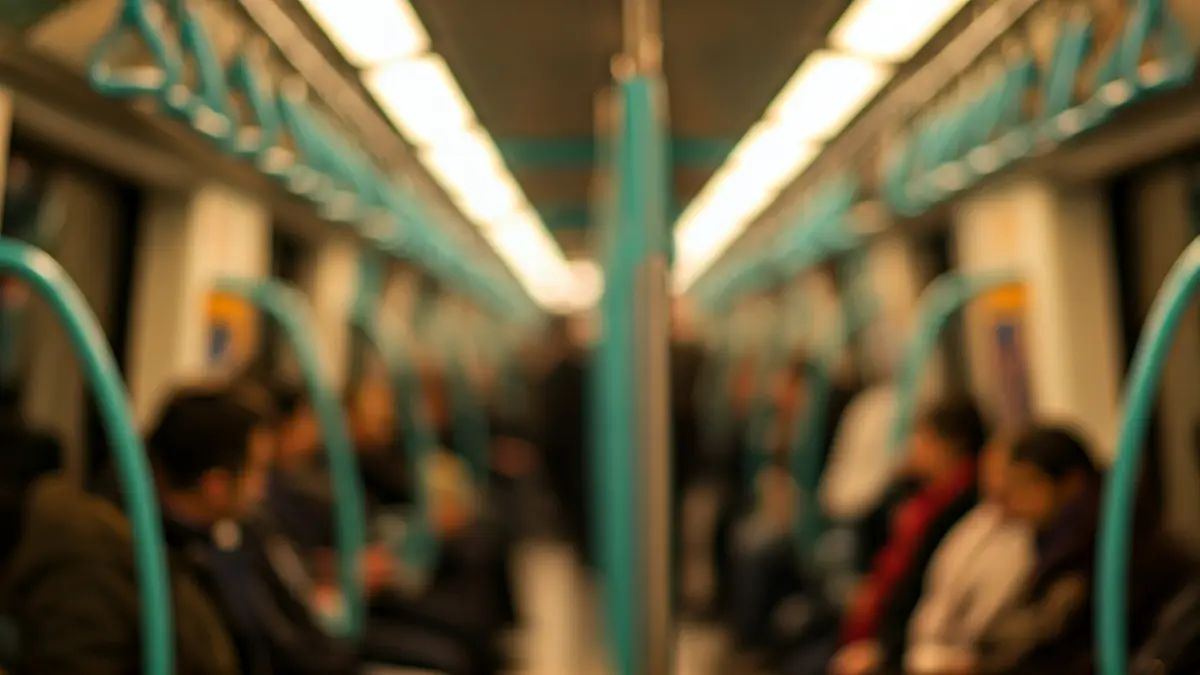 Generic image of a metro car interior with blurred passengers.