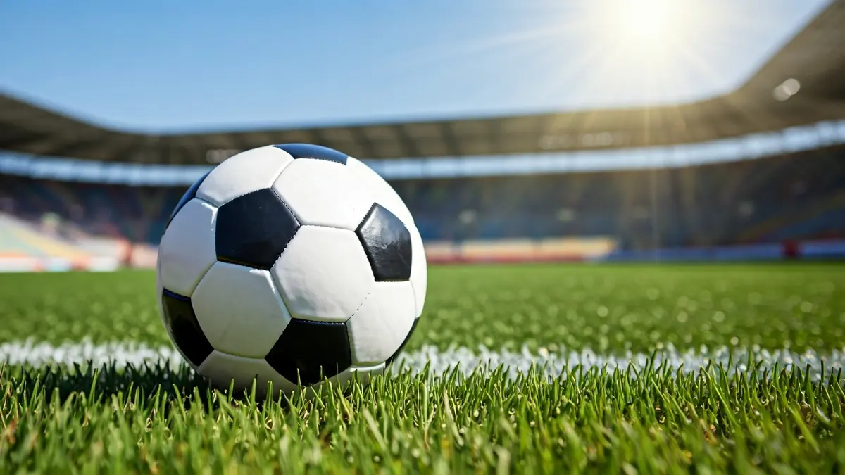 Generic image of a soccer ball on a football pitch.