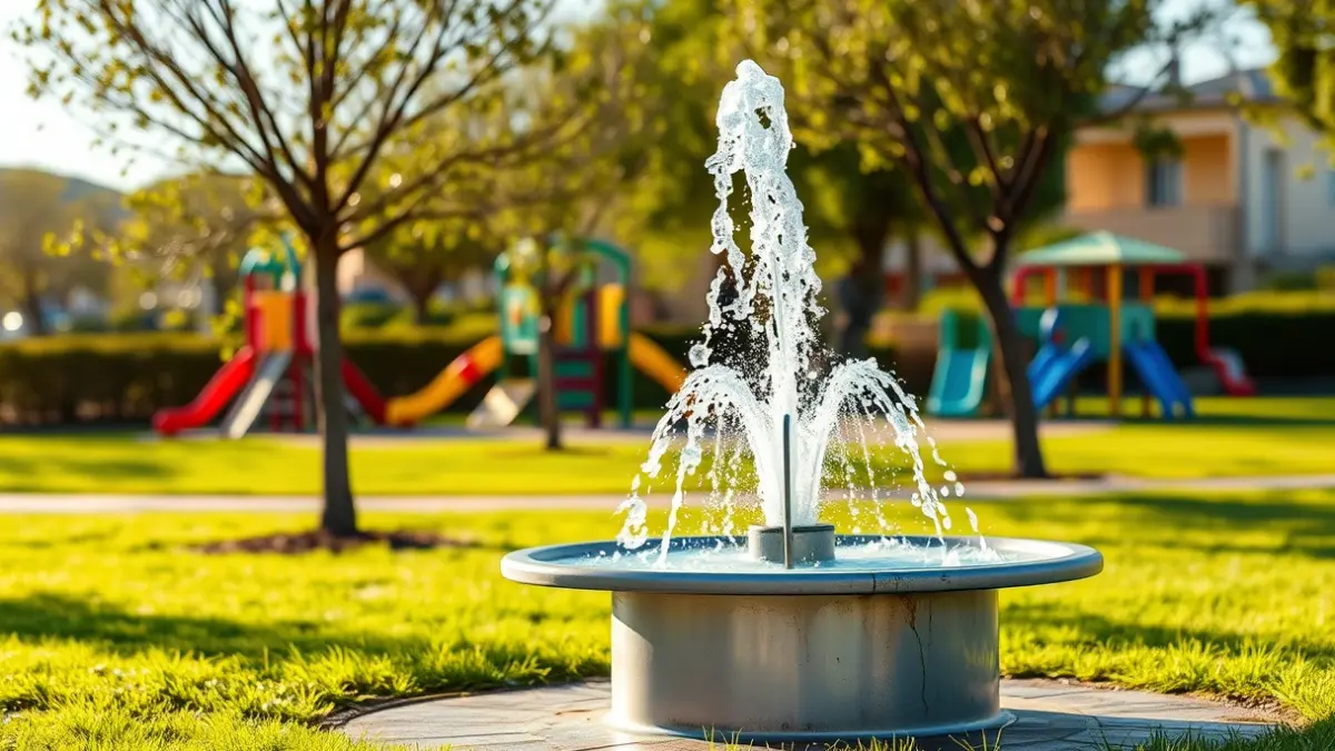 Imagen de una fuente de agua potable en una zona verde de la playa de La Concha.