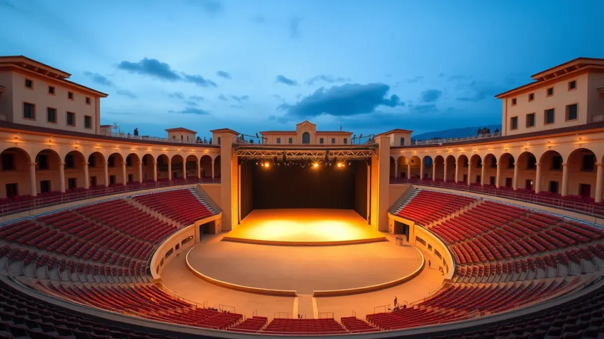 Imagen de la Plaza de Toros de Granada preparada para un concierto.
