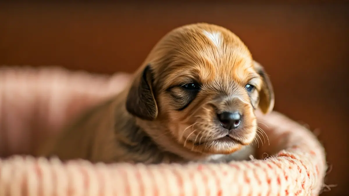 Imagen de un cachorro recién nacido con los ojos cerrados, buscando un hogar.