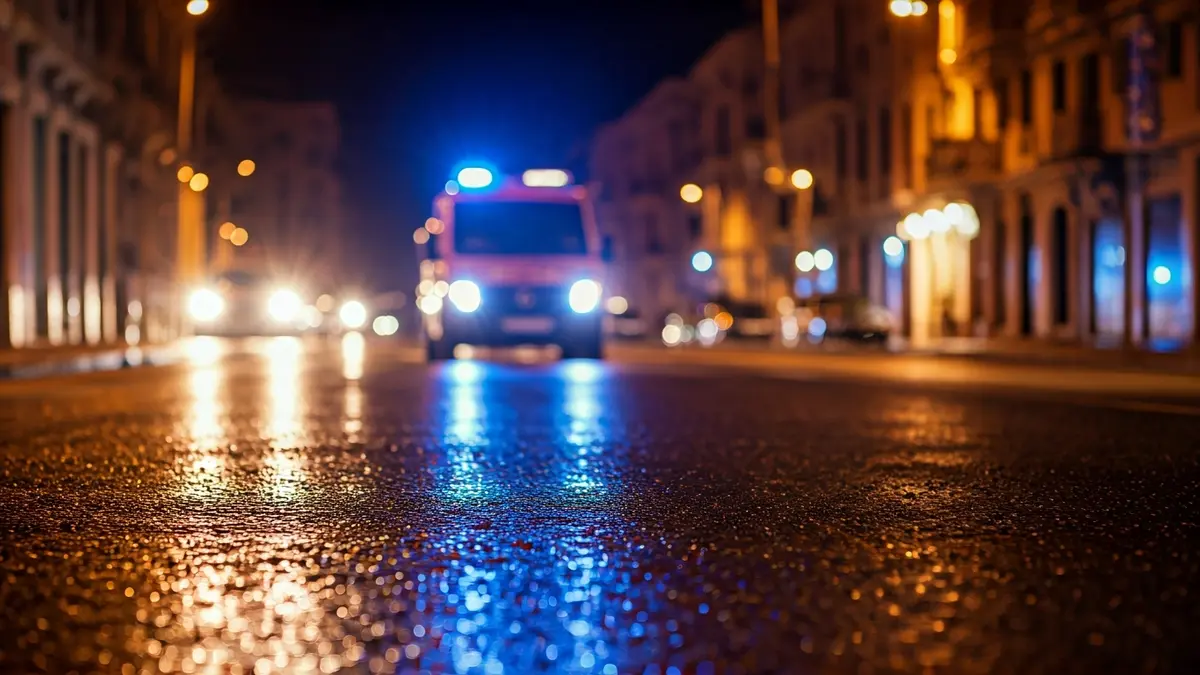 Imagen genérica de luces de emergencia de la policía reflejadas en el asfalto mojado.