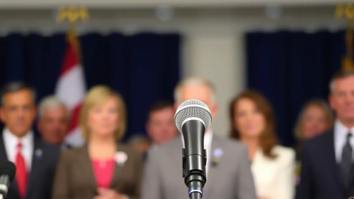 Imagen genérica de un micrófono en un podio durante un evento político.