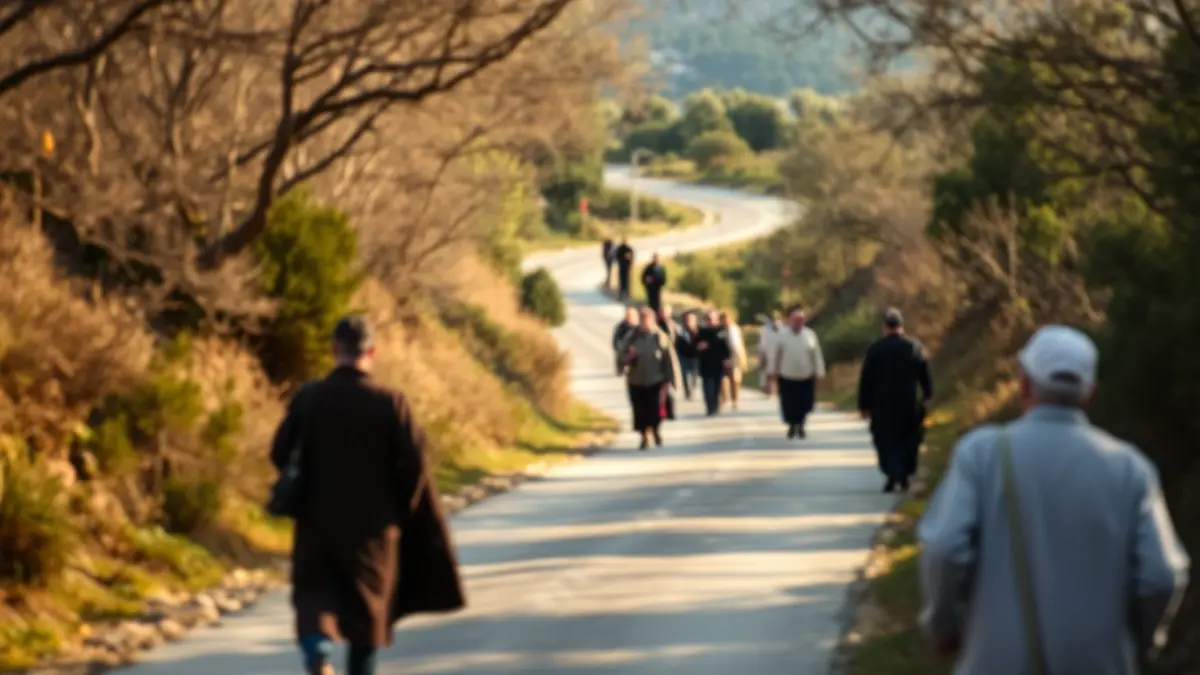 Imagen genérica de peregrinos en el camino de regreso de una romería en Andalucía.