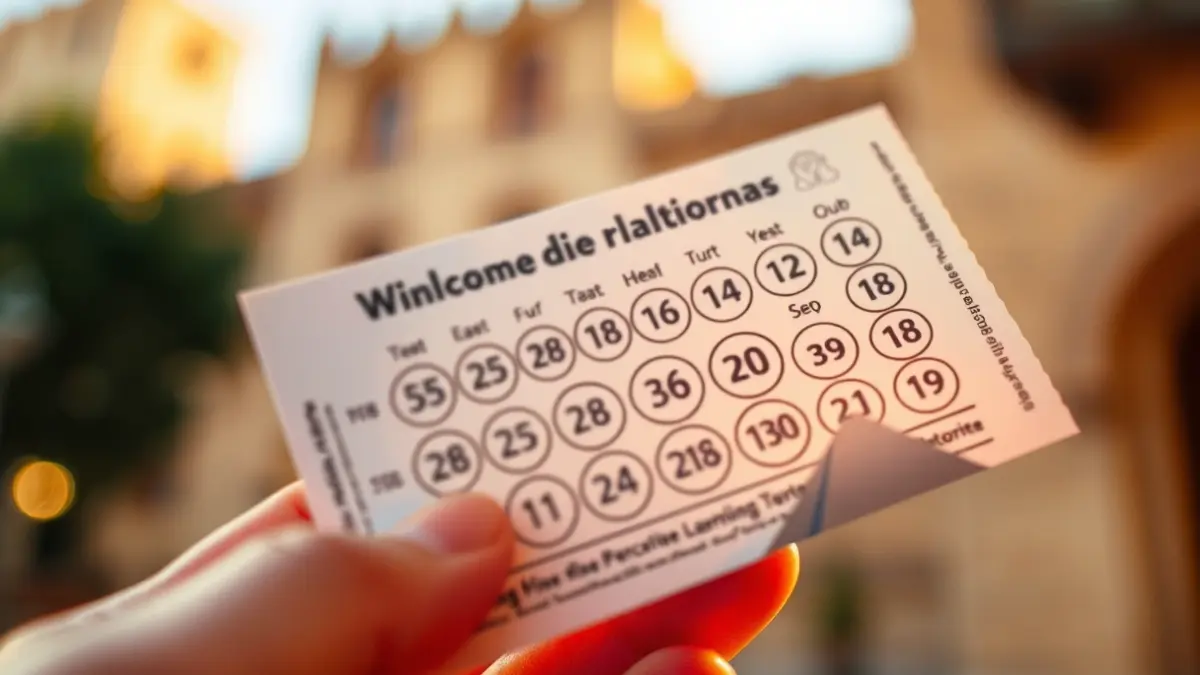 Generic image of a lottery ticket being held by a hand, with a blurred Andalusian background.