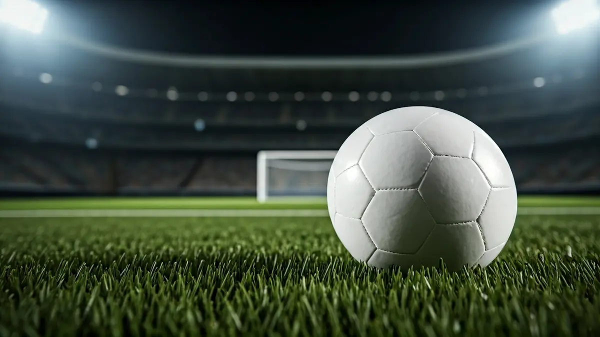Generic image of a soccer ball on a stadium pitch.