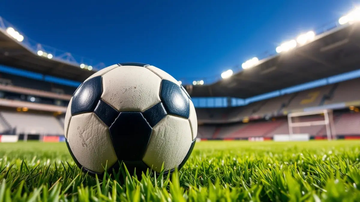 Generic image of a soccer ball on a stadium pitch.