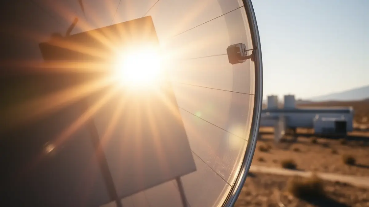 Imagen de un horno solar concentrando energía para la fabricación de materiales.
