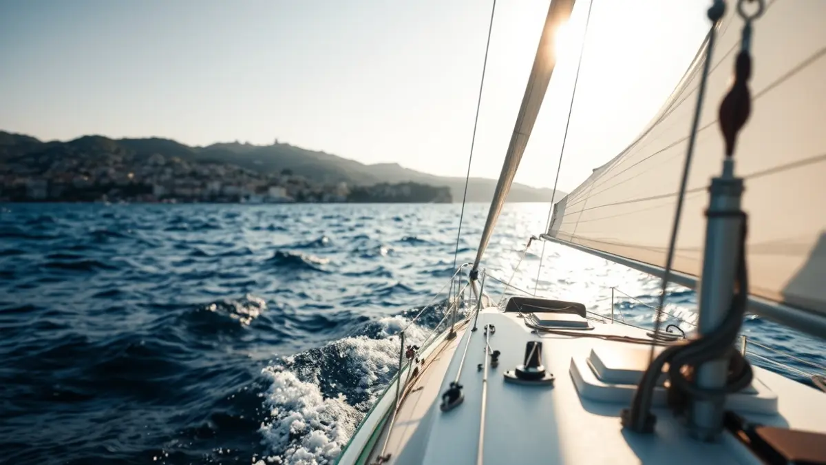 Image of a Snipe class sailboat sailing in the Bay of Cadiz.