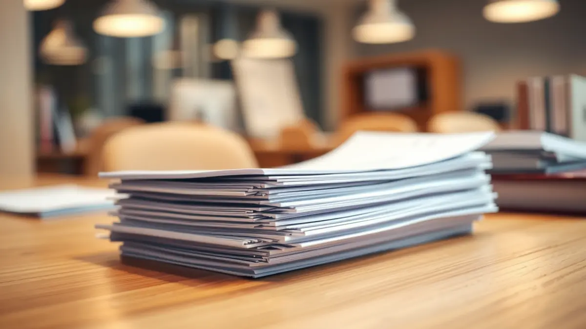 Generic image of documents and forms on an office desk.