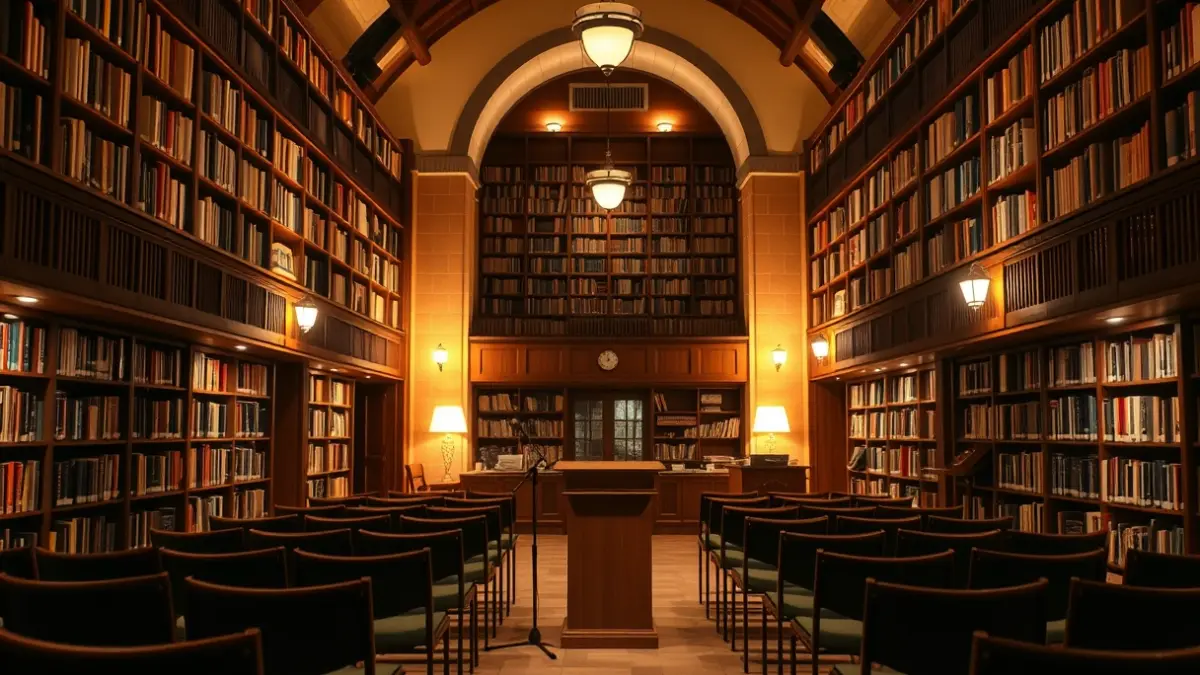 Generic image of a bookstore or reading space with bookshelves and a cozy atmosphere.