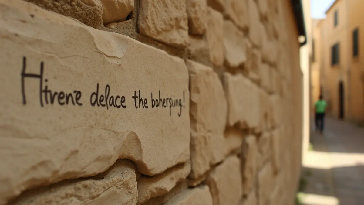 Imagen de una pared de piedra con pequeñas pintadas en un barrio histórico de Granada.