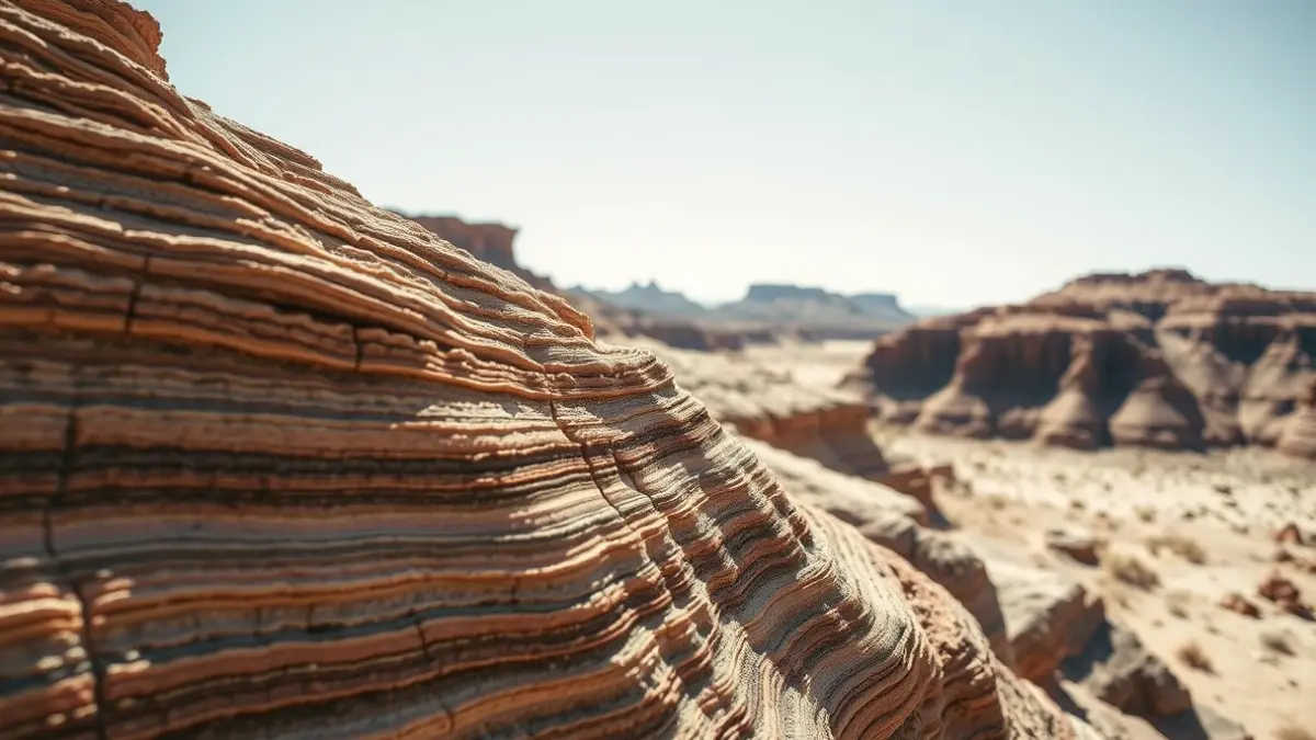 Imagen de capas de roca sedimentaria en un paisaje desértico de Almería.