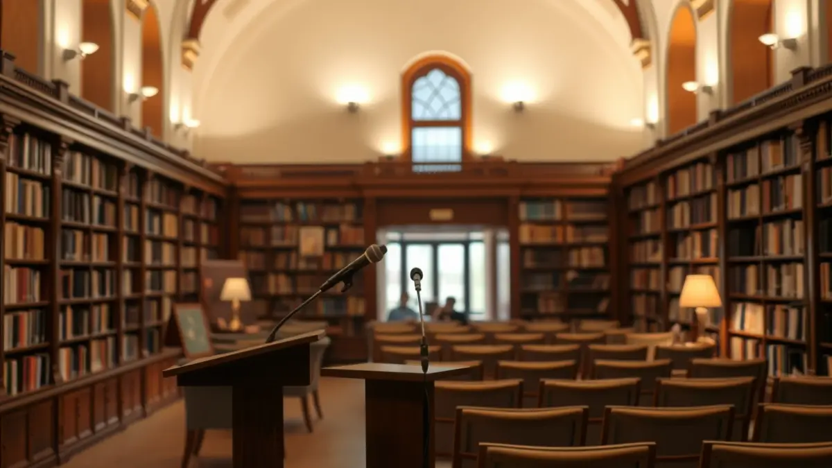 Generic image of a book presentation in a cultural setting.