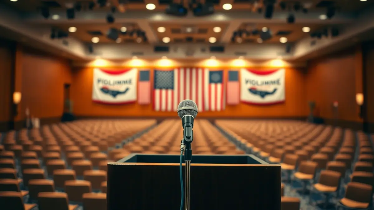 Generic image of a microphone on a podium, symbolizing a political event or a press statement.
