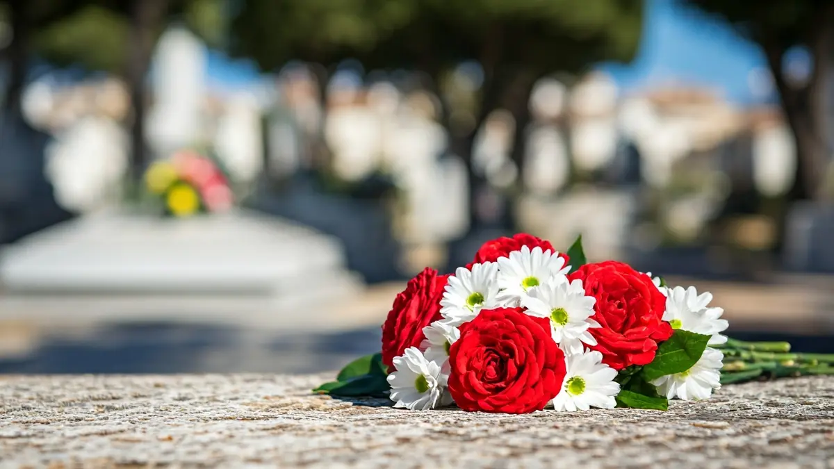 Ofrenda floral en un cementerio en Linares, en homenaje a las víctimas de la Guerra Civil.