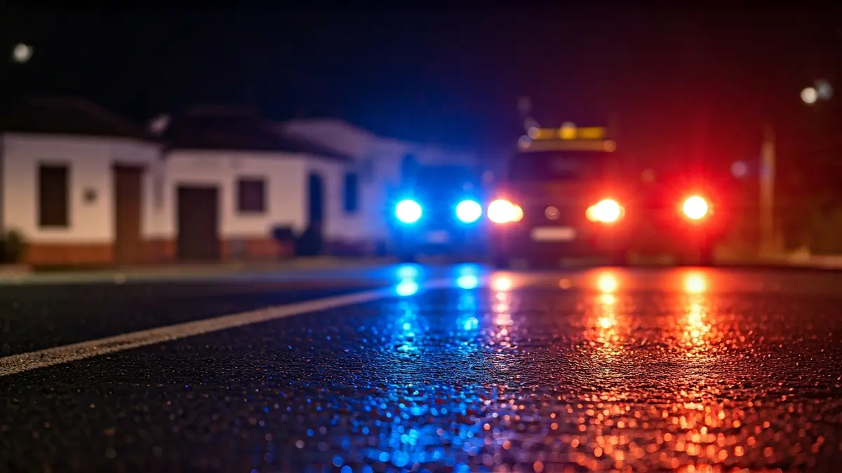 Imagen genérica de luces de emergencia reflejadas en el asfalto, simbolizando una operación de búsqueda.