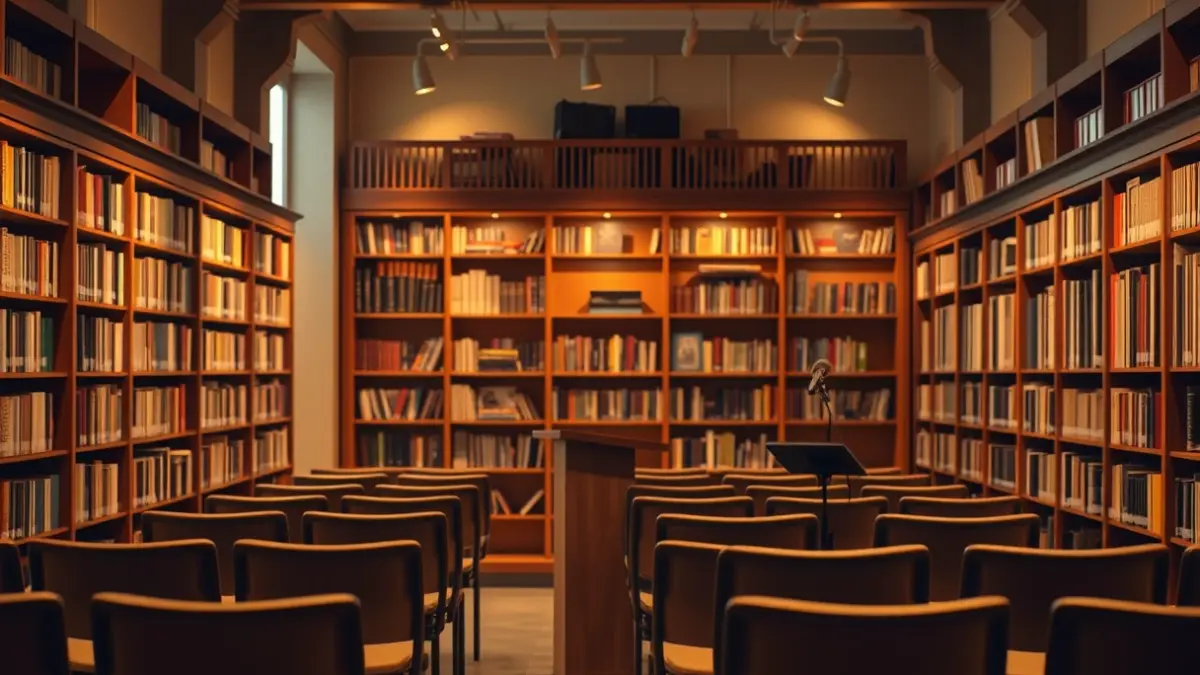 Generic image of an exhibition hall or library, with a cultural and artistic atmosphere.