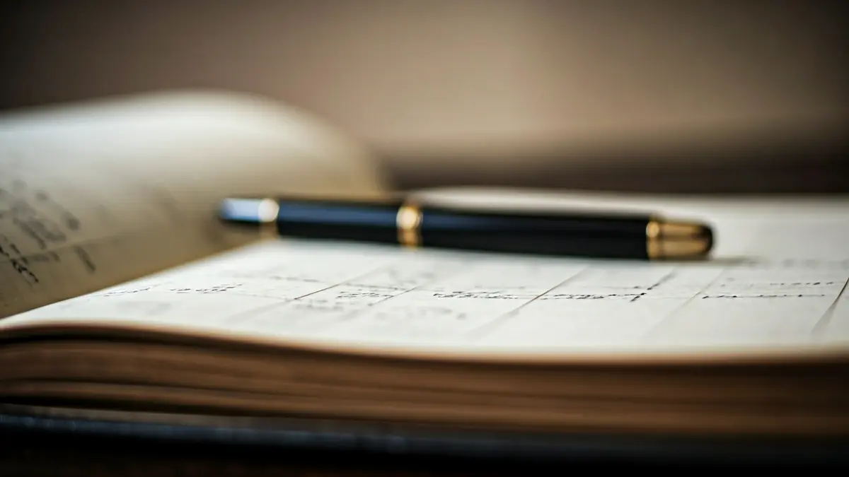 Imagen genérica de un libro de registros antiguo con nombres y números borrosos.