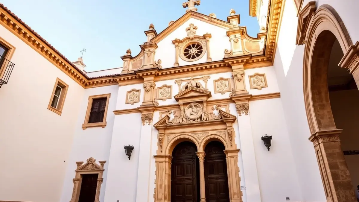 Fachada del antiguo convento de la Trinidad en Málaga, con arquitectura tradicional andaluza.