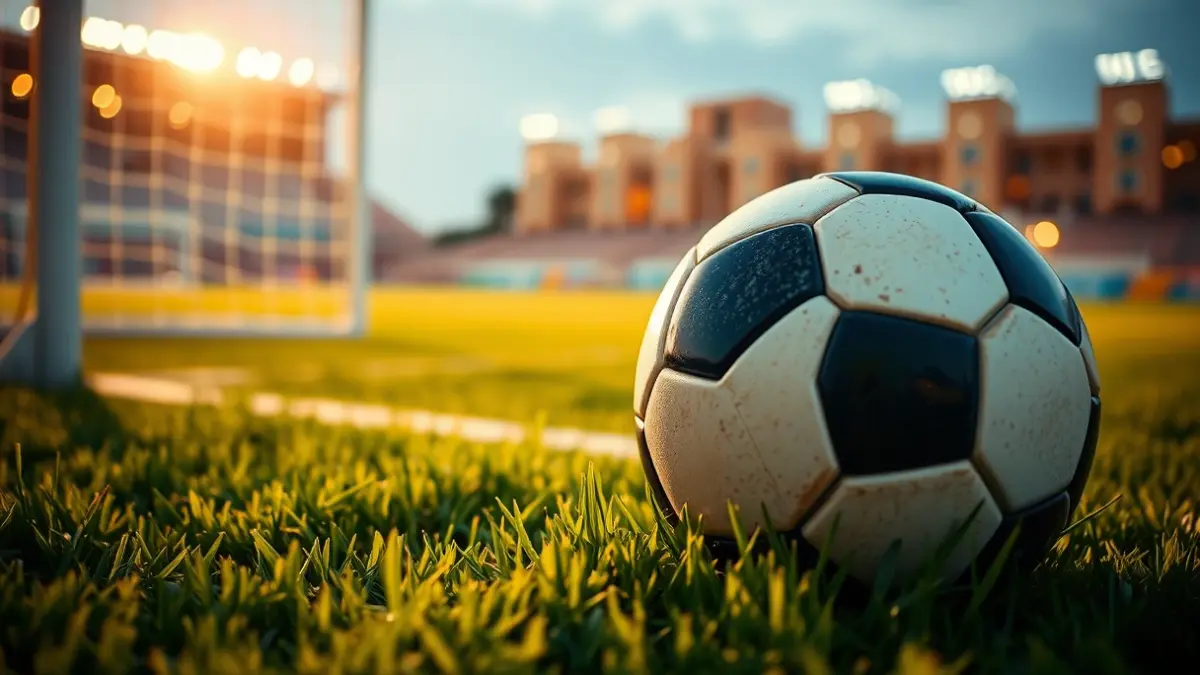 Generic image of a soccer ball on a stadium pitch.