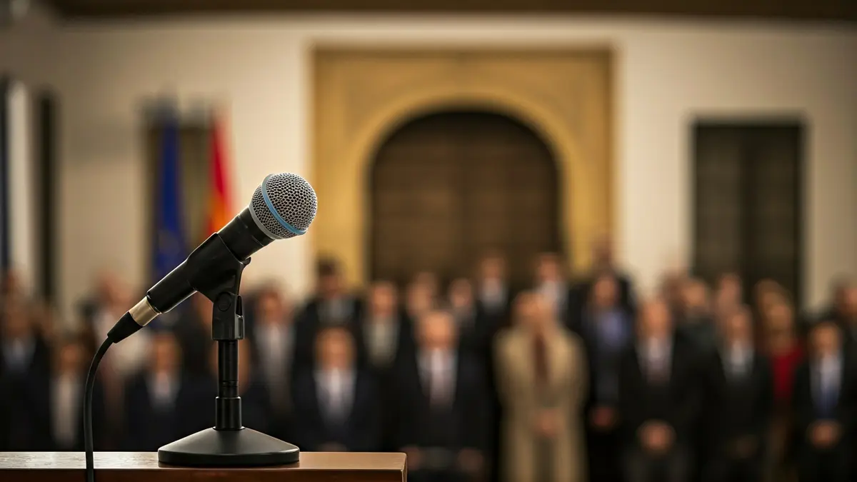 Imagen genérica de un micrófono en un atril, simbolizando un evento político o una declaración pública.