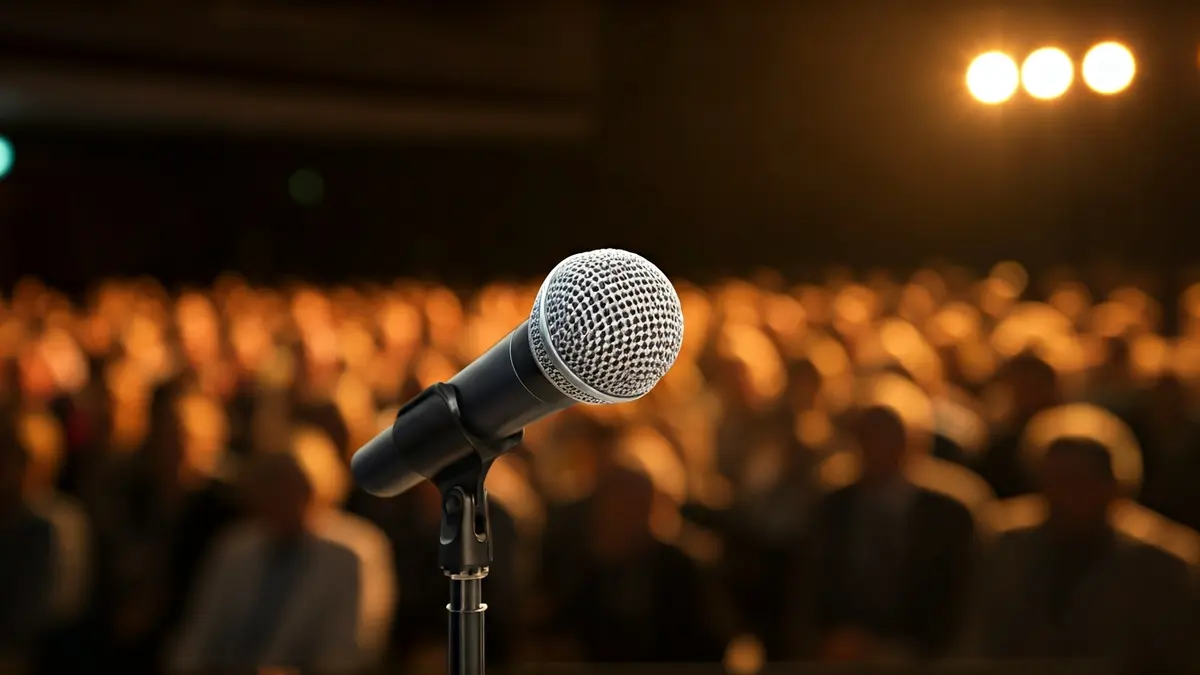 Generic image of a lectern with a microphone at a cultural event or proclamation.