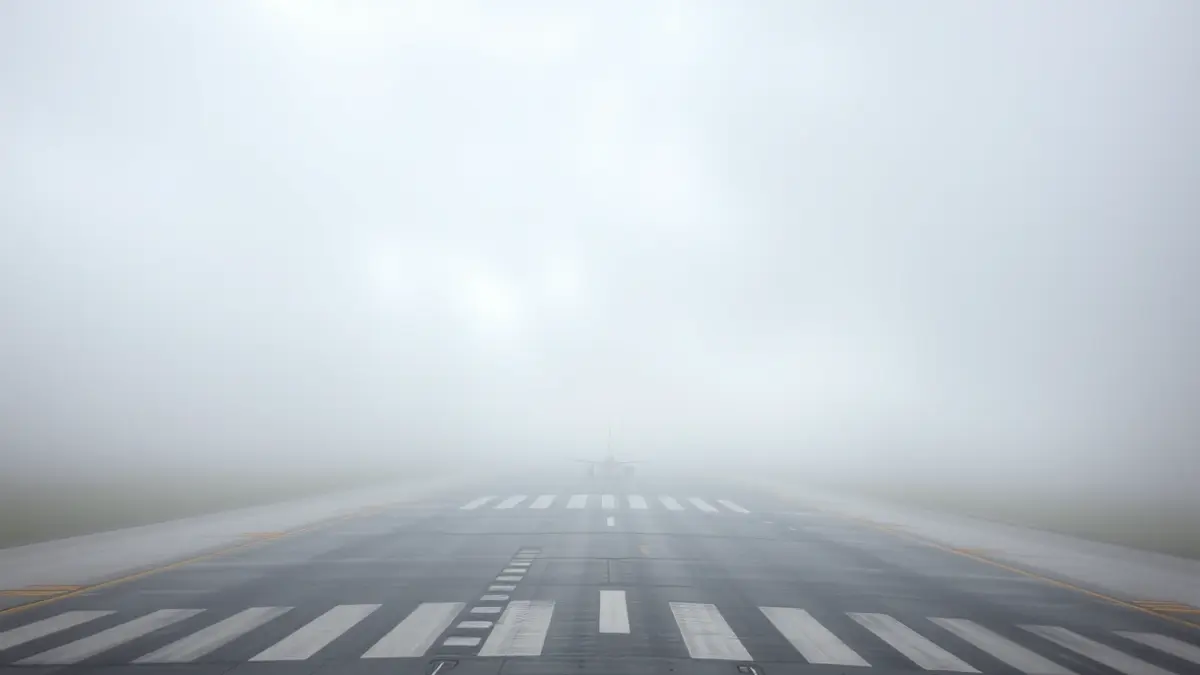 Imagen genérica de un aeropuerto con nubes bajas, simbolizando interrupciones en los vuelos.