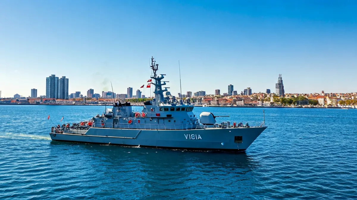 Spanish Navy patrol boat Vigia in Málaga port during a maritime security exercise.
