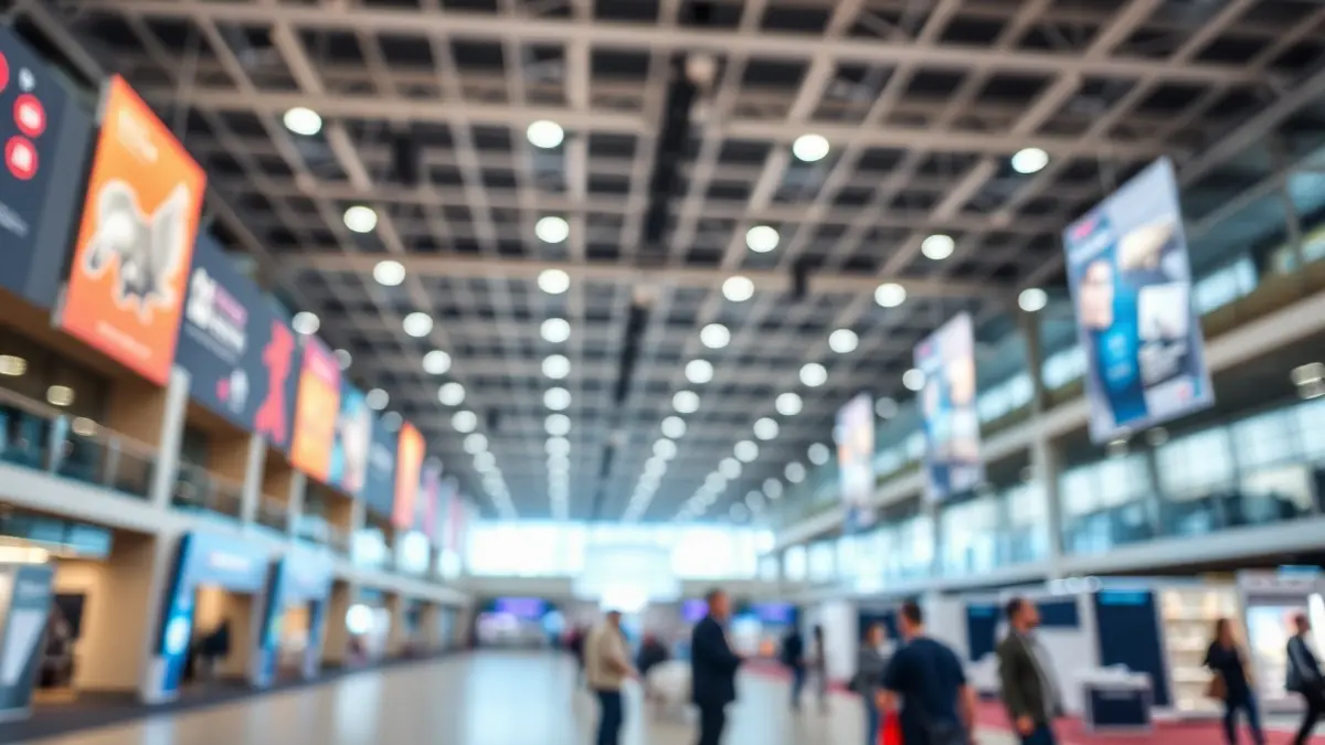 Generic image of a modern convention center, with a spacious and bright area.