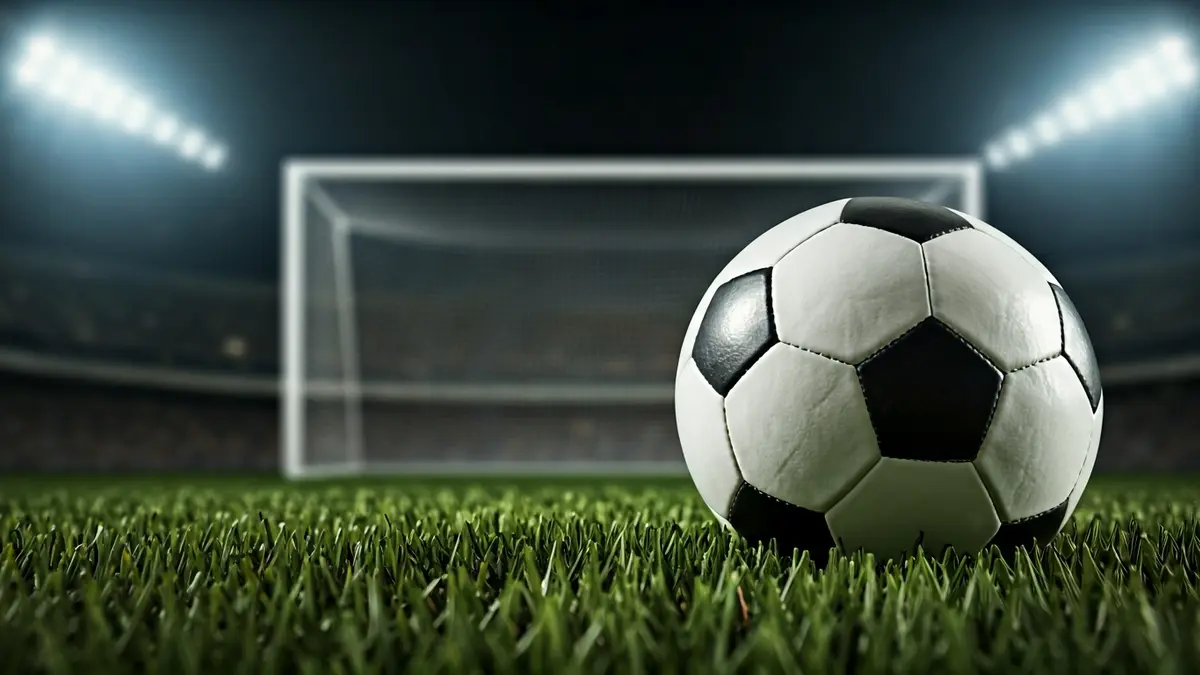 Generic image of a soccer ball on a stadium pitch.