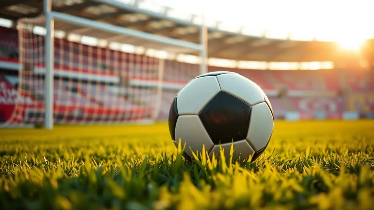 Generic image of a soccer ball on a stadium pitch.