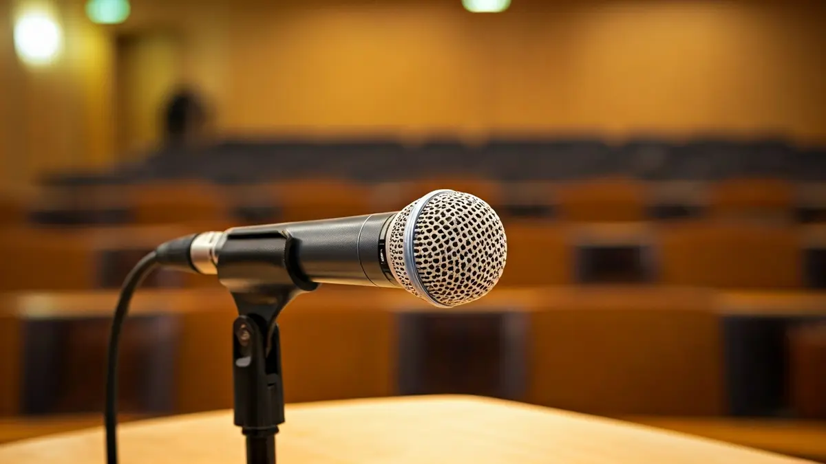 Generic image of a microphone on a podium, symbolizing a political or union event.