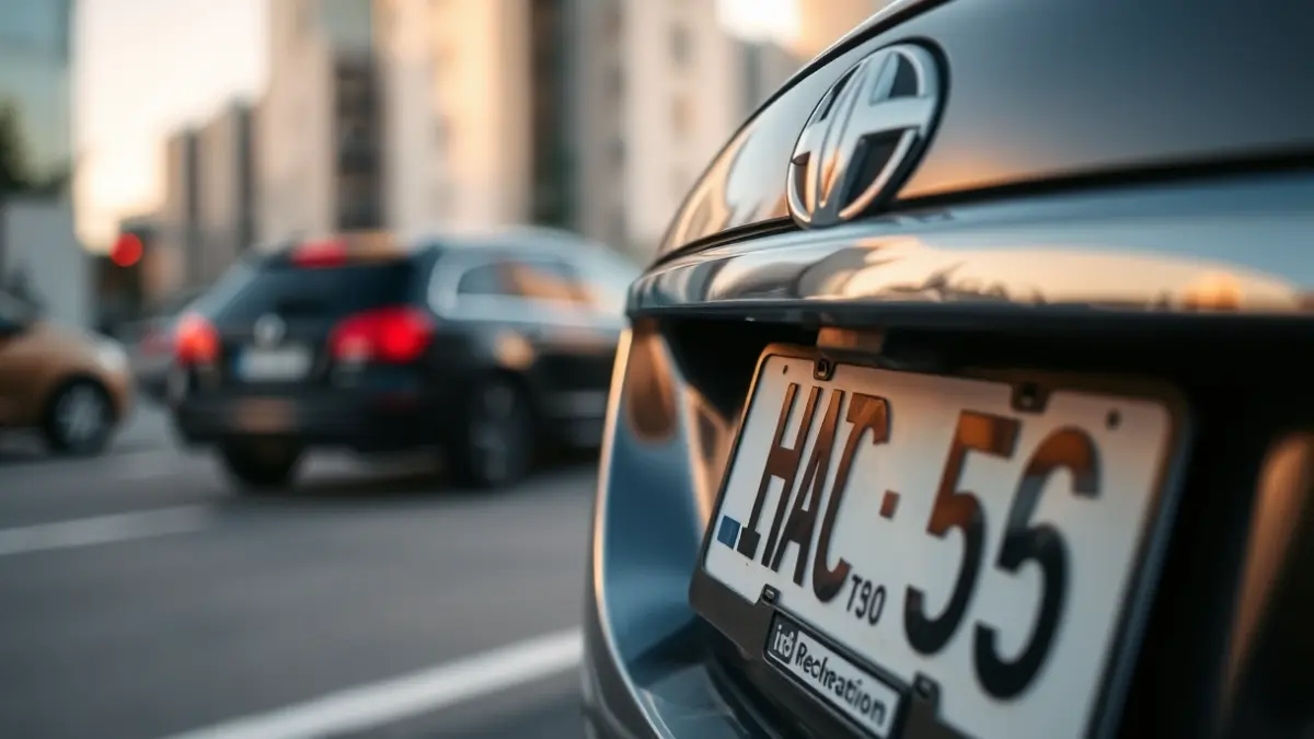 Generic image of a car license plate in an urban setting.